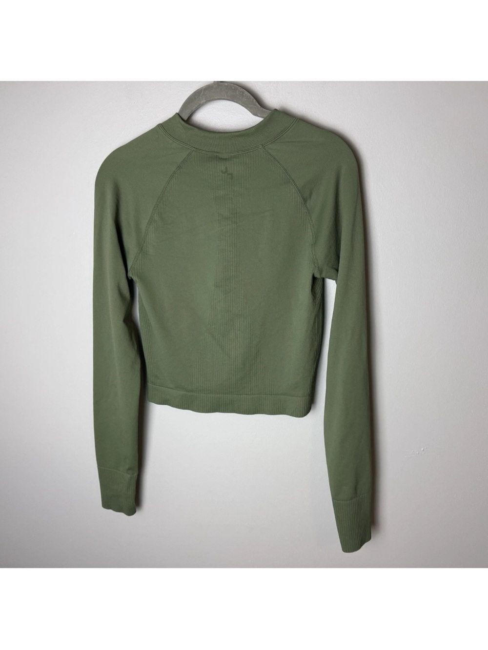 Joy Lab Athletic Crop Top Size Small Full Zip Thumb Holes Stretch Sage Green - Picture 4 of 6